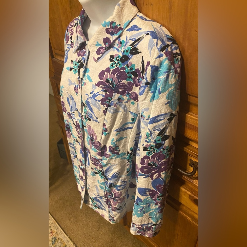 Appleseed's Women's Floral Hibiscus Jacket Blazer Grandmacore Boho Watercolor - Picture 3 of 14